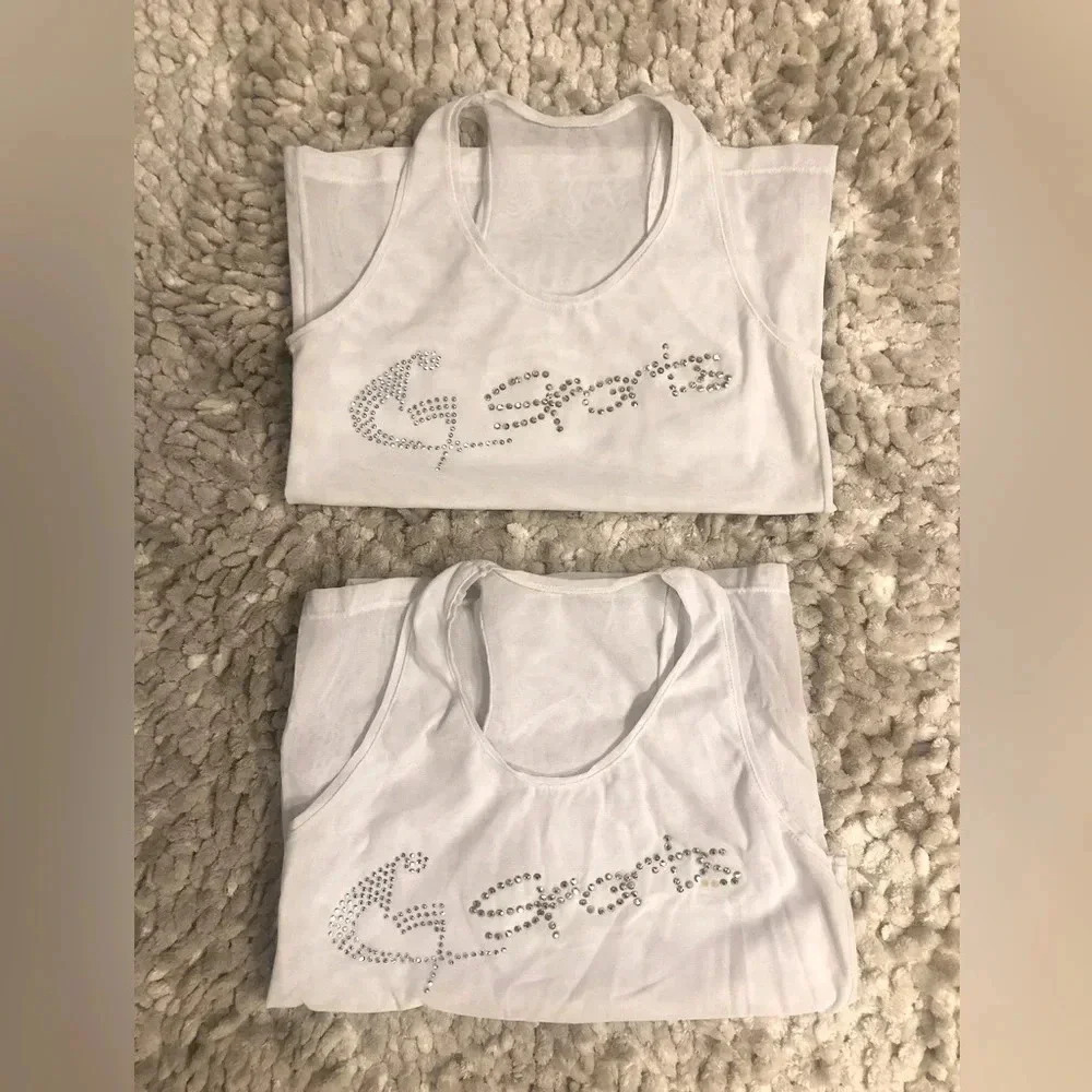 Free with purchase 2 Vintage G-Sports Sheer White Bling Tank Top Size Small